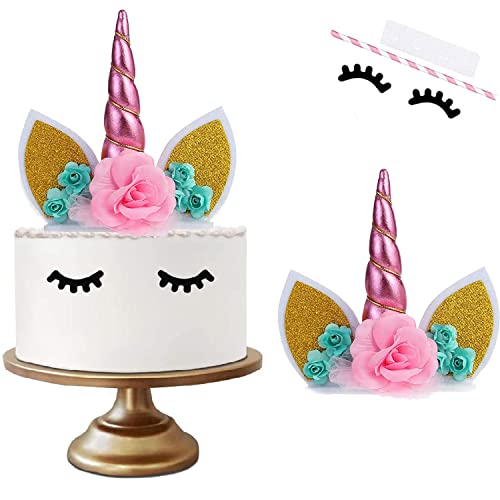 CAM2 Decorazione per torta a forma di unicorno, decorazione per torte con unicorno, decorazione per torta di compleanno, matrimonio, festa per baby shower (unicorno rosa)