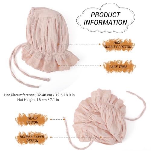 Image of DRESHOW BQUBO Baby Bonnet Lace Cotton Baptism Bonnet for Baby Girls Newborn Soft Warm Cap Hospital Hat Sleepy Hat with Tie