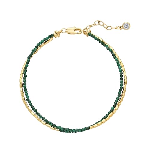 MTMY Gemstone Beaded Bracelets for Women,14K Gold Plated Layered Mixed Natural Stone Beads Chain Bracelets Handmade Jewelry