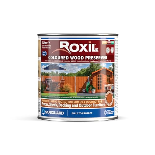 Roxil Lasure Préventive Bois 1L – Or d'Automne – Intérieur & Extérieur – Protection Contre Pourriture, Champignons, Larves & Termites