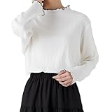 [ハッピーマリリン] 無地 長袖 リブ 綿混 Tシャツ 大きいサイズ レディース トップス カットソー メロウ リブトップス 重ね着 インナー 選べるネック 窮屈感なし 【473351】 5L-6L/Aタイプ/オフ×ブラック