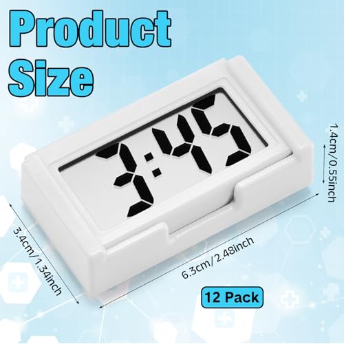 Image of Frienda 12 Pieces Mini Digital Clock Small Digital Clock Stick on Battery Operated Self Adhesive Bracket for Car Dashboard Fridge (White)