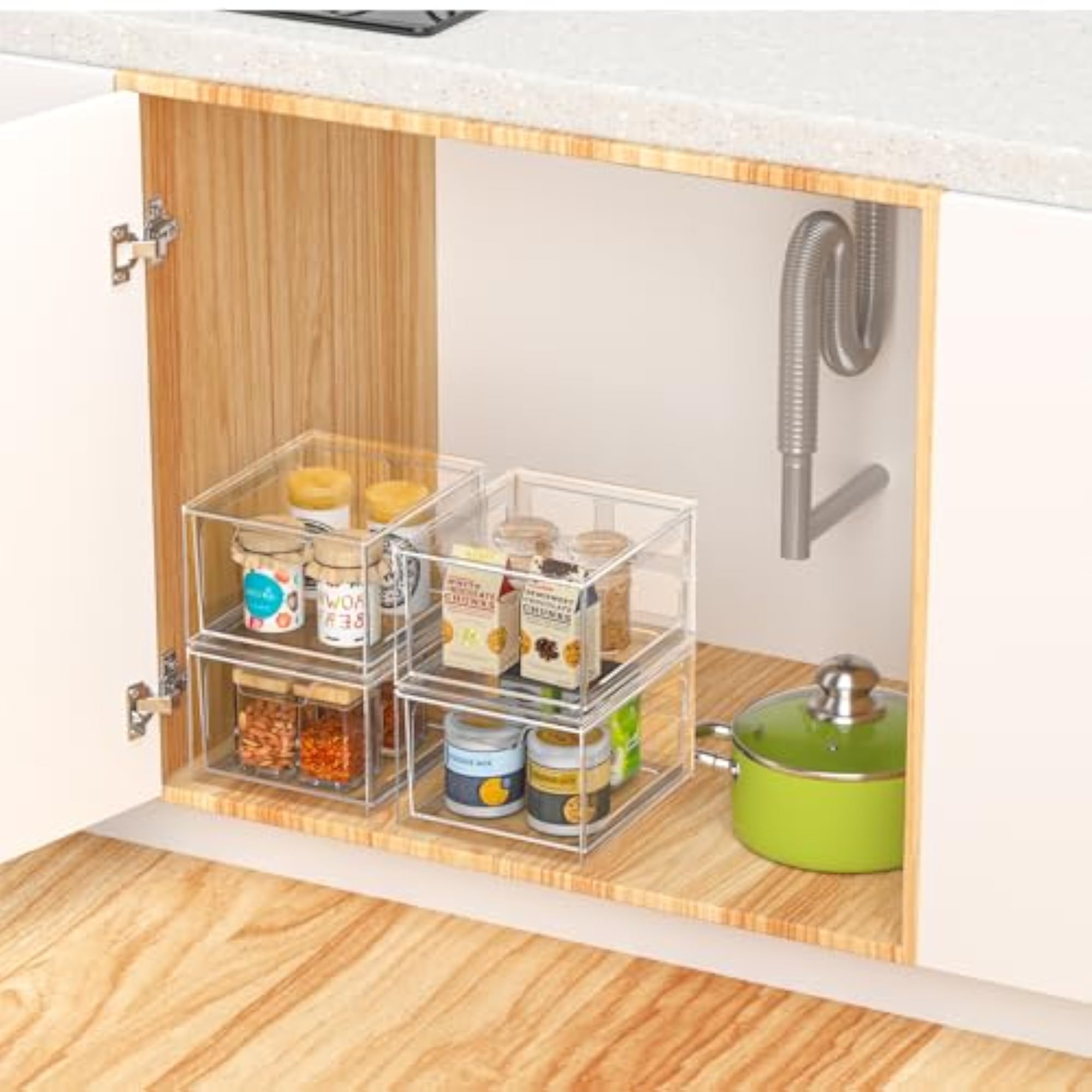 4 Pack Stackable Plastic Makeup Organizer Drawers