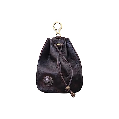 1PCS Leather Coin Pouch Drawstring First Layer Cowhide Coin Pouch Leather Coin Pouch Men Coin Pouch for Men and Women (Coffee color)