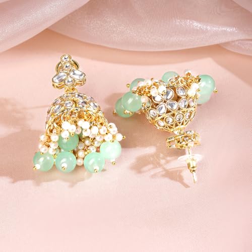 Image of Rubans Jhumka Earrings Kundan and Pearl Traditional Festive Jewellery Gift for Women & Girls