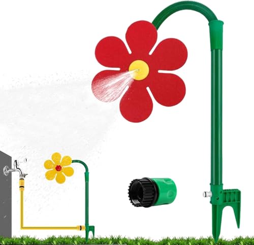 Crazy Daisy Sprinkler, 360° Rotating Dancing Flower Water Sprinkler for Lawn & Garden, Fun Flower Design Irrigation Tool for Yard Watering Kids & Pets Playing, Durable Plastic Base (red)
