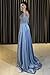 Prom Dresses Long for Women 2026 Satin Mermaid Off Shoulder Glitter Sequin Ruched Formal Bridesmaid Party Ball Gowns with Sleeves Champagne US14