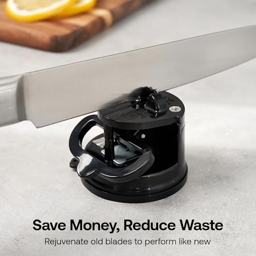 Image of AnySharp Knife Sharpener, Handsfree Safety, PowerGrip Suction, Safe Sharpening of All Kitchen Knives, Ideal for Hardened Steel & Cartel, Compact, Black