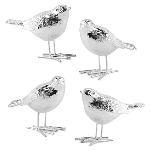 AuldHome Silver Bird Ornaments (Set of 4 Figurines); Little Bird Statuettes Cover