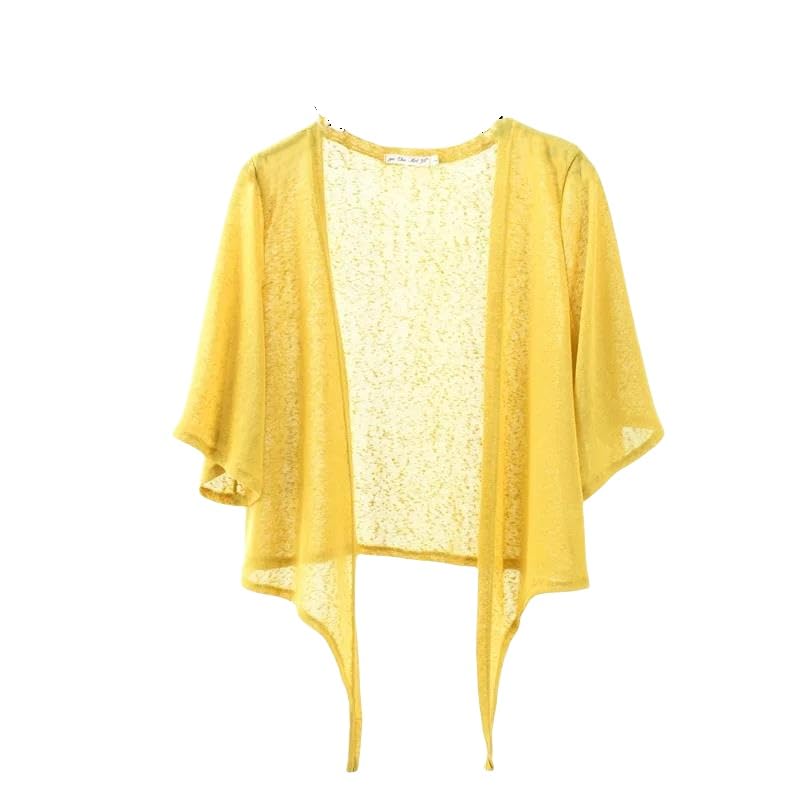 CuLtP Chaqueta De Punto Mujer,Cárdigan De Verano para Mujer, Tipo Kimono, Tipo Bolero, Ligero, De Manga Corta, Transparente, para Cubrirse Los Hombros, con Cierre De Lazo, para Playa, A La Mod