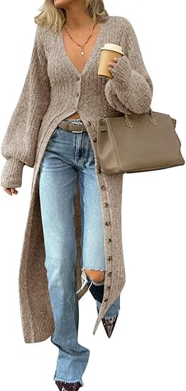 SKAYS Womens Long Cardigan Sweater Chunky Button Up Duster Cardigan 2025 Knit Long Sleeve V Neck Ribbed Winter