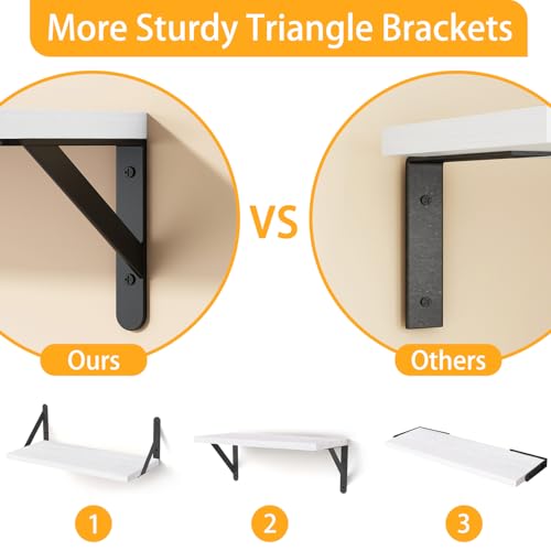Image of YGEOMER 16.5 Inch Floating Shelves for Wall, Farmhouse Wall Shelves for Bedroom, Bathroom Storage, Living Room and Kitchen Decor (Set of 6 White)