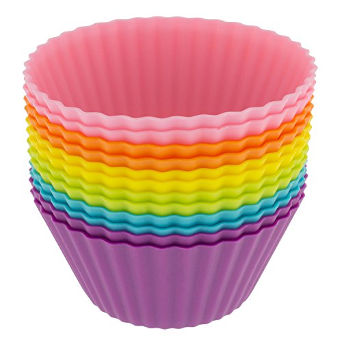 Freshware Silicone Baking Cups [12-Pack] Reusable Cupcake Liners Non-Stick Muffin Cups Cake Molds Cupcake Holder In 6 Rainbow Colors, Standard Round #TOP1