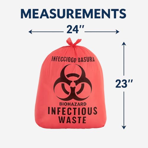 Image of Biohazard Infectious Waste Bags with Secure Zip Ties, 10 Gallon, 24 inch x 23 inch, Red, OSHA Compliant, Leak-Proof & Tear-Resistant for Medical, Dental, Lab, Veterinary Use (25 Bags)