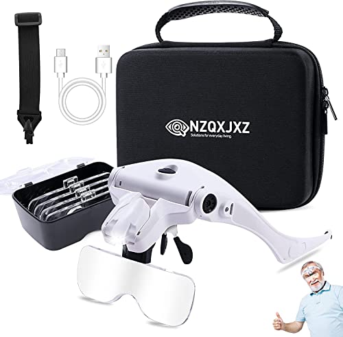 Kopflupe Lupe mit Licht für Naharbeit, wiederaufladbare Lupe, Wechselobjektive 1.0X 1.5X 2.0X 2.5X 3.5X zum Lesen, Kunst und Handwerk, Hobby Cover