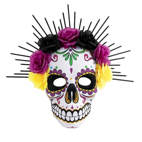 KIPETTO Mardi Gras Mask Venetian Party Mask Sugar Skull Masquerade Masks for Halloween Cosplay Mexican Masquerade Party Costume, Purple