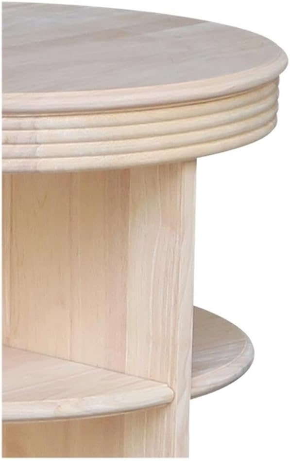 IC International Concepts Library Round End Table, Elegant Wooden Side Table with Sturdy Curved Legs, Perfect for Living Room or Reading Nook, Easy Assembly - Unfinished