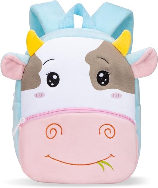 Delicado Cute Small Toddler Kids Preschool Backpack Plush Cow Cartoon Mini children Nursery/School/Picnic/Travelling Bag for Baby Boy/Girl Age 1-5 Years