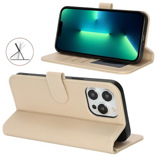 Image of for iPhone 13 Pro Max Case Wallet with Card Holder,for iPhone 12 Pro Max Wallet Case for Women Men,PU Leather Shockproof Magnetic Buckle Stand Flip Phone Case-Beige