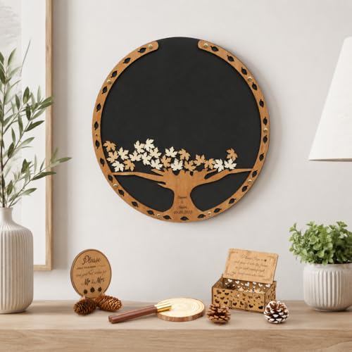 Image of Personalized Maple Tree Wedding Guest Book Alternative, Fall Leaf Drop Box