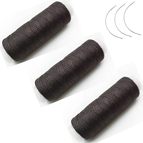 Wig Making Polycotton Thread Hair Weaving Accessories Tools Sewing Thread Kit Thick Threads Needles with 3 Curved Needles (Dark Brown) Cover
