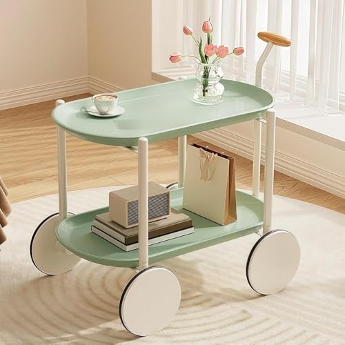 BRZU サイドテーブル キャスター付き、省スペース、軽量、スタイリッシュ、ソファ、ベッドサイド、ダイニングルームカートに最適、組み立て簡単 (グリーン,42*64*64cm)