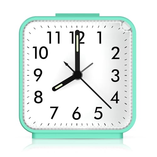AMIR Analog Alarm Clock, Silent Non Ticking Small Clock, Travel Alarm Clock with Snooze & Light, Ascending Beep Sounds, Battery Operated Loud Alarm Clock for Bedroom, Bedside, Desk