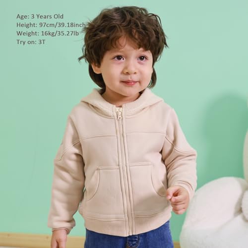 Toddler Boys Girls Fleece Zip-Up Hoodie Solid Color Hooded Jacket for little Kids3
