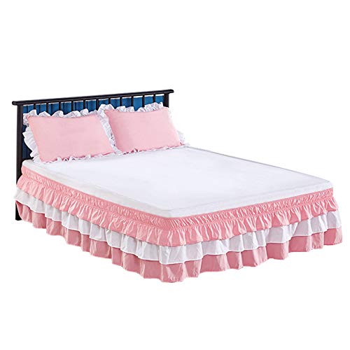 Nati Faldas de Cama Multi Volantes Faldón para Cama Mezcla de Múltiples Colores Elástica de Encaje, Falda de Cama con Tres Capas de Volantes Colcha Encaje Envoltura Alrededor