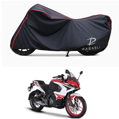 Image of Waterproof Bike Body Cover Compatible for | Bajaj Pulsar RS200 ABS | Taffeta Fabric, Red Piping Design, Bottom Elastic Fit | Dustproof, Sun UV & Rain Protection for All Bikes