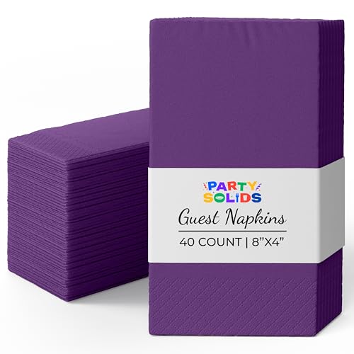 Party Solids Purple Dinner Napkins Disposable 8 x 4 Folded - 40 Pcs 2 Ply Purple Napkins Disposable Paper Guest Towels for Bathrooms Dinners Everyday Parties & Party Supplies