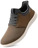 VILOCY Mens Slip On Casual Dress Shoes Hands Free Fashion Sneakers Mesh Tennis Walking Comfortable Work Shoes Breathable Lightweight Non Slip Brown,EU43