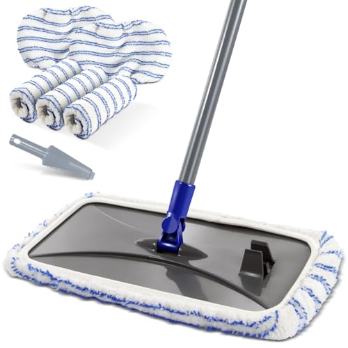 MASTERTOP Mopas de Limpieza Suelos,Mopa Plana Giratoria 360°con 5 Almohadillas de Microfibra, Mop para Limpieza de Suelos de Madera Dura, Azulejos y Estratificado