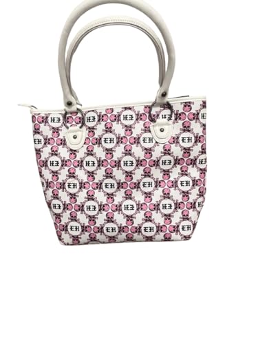 Bolso tipo tote ED HARDY en rosa y blanco con charm de diamantes de imitación y lema 'Love Kills Slowly' miniatura 3