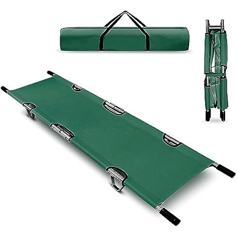 Folding Stretcher for Medical Emergency with Heavy Duty Handles, Straps and Carrying Case, High-Grade Aluminum Alloy Portable Travel Emergency Medical Stretcher for Patient Transport (Green) Cover
