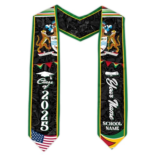 MonkeyVan Custom Guyana Graduation Stole 2025, Guyana Graduation Sash, Guyanese Graduation Sash, Guyana Flag Graduation Stole Gan 5
