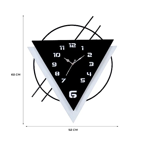 Image of METSY Metal Laser Cut Numerical Analogue Triangle Wall Clock, Wall Decor Watch for Home Office Decor and Gifts | Wall Clock for Home Hall Living Bedroom | Decorative Wall (Black Roman).
