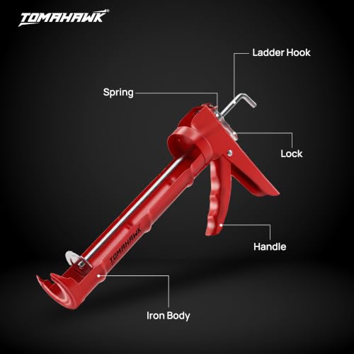 Image of TOMAHAWK TCGS-1A Heavy Duty Caulking Gun & Sealant Combo | 6:1 Thrust Ratio | 1000N Pushing Power | Ratchet Pushing Rod | Professional Sealant Applicator for Silicone, Adhesives & Construction Use