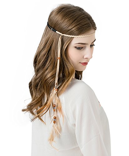 AWAYTR Feather Headband Indian Headpiece - Bohemian Tassels Girls hairband Festival Headwear For Women (Sky Blue)