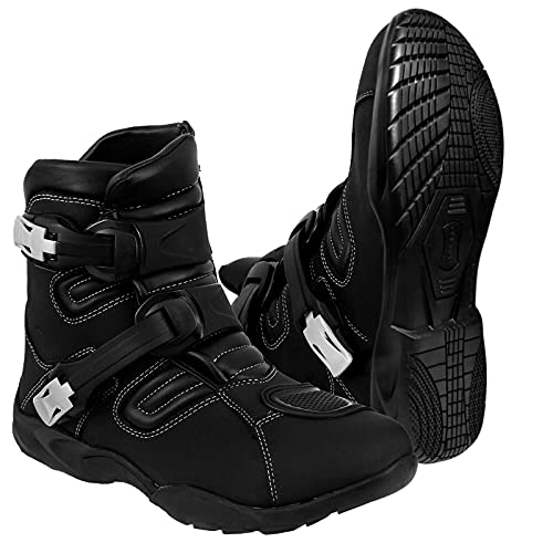 Inflori Motorbike Genuine Leather Short Ankle Boots Motorcycle Waterproof Off Road Touring Shoes for Men (uk_footwear_size_system, adult, men, numeric, medium, numeric_9), Black