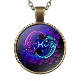 Collar De Constelación De Disco De Monedas: Colgante De Vidrio De Piedras Preciosas Del Tiempo Del Signo De Estrella Con Cadena Ajustable, Regalos De Joyería De Cumpleaños Del Zodíaco Personaliz