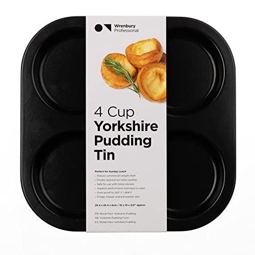 Wrenbury Yorkshire Puddingblech für 4 Tassen, Doppelpack, robust, antihaftbeschichtet, Yorkshire Pudding-Backform, 2 Stück