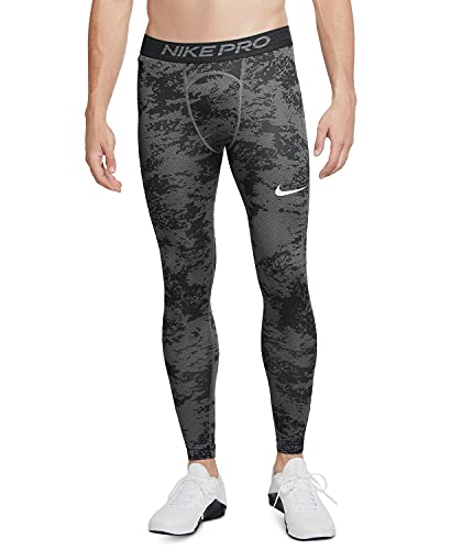 Nike Pro Menâ€™s Iron Grey/Black Camo Compression Spandex Full Leg Tights, Style CU4959/Color 088, Size 2XL, PRO Printed on Waistband, Steel Grey & Black