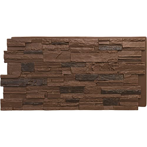Ekena Millwork 48 5/8"W X 24 3/4"H X 1 1/4"D Cascade Stacked Stone, Stonewall Faux Stone Siding Panel, Canyon Brown #TOP15