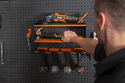 Toolganize Power Tool Organizer Wall Mount - Cordless Tool Storage - No Stress No Clutter - Power Tool Rack - Drill Storage For Shed & Garage Organization Pegboard Accessories Holder - Utility Orange #TOP6