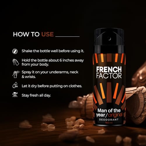 Image of French Factor Man of the Year Real Deodorant, 150ml, Body Spray for Men & Boys, Attractive Long Lasting Hours- 150ml