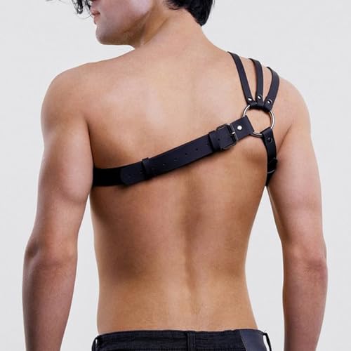 Image of Mens Body Chest Belt Harness PU Leather Supporters Adjustable Shoulder Strap Sexy Party Cosplay Costume