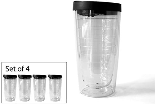 Set of 4 Clear 16oz Tumblers - Clear with Black Lid - BPA Free