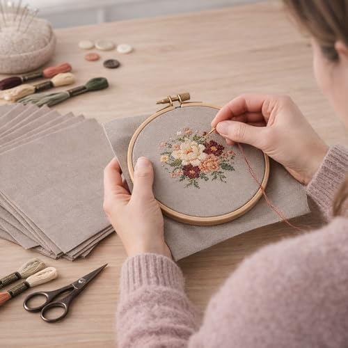 Image of Essentials By Leisure Arts Aida Cloth 18 Count, 15 inchx18 inch, Taupe Cotton Cross Stitch Fabric, 12 pc, Even-Weave Mesh for Embroidery, Needlepoint & Needlework Projects