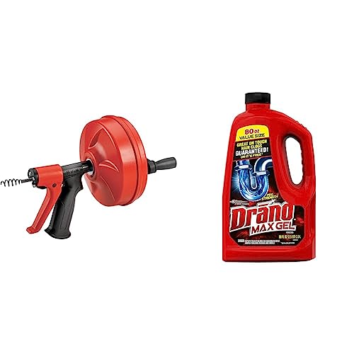 RIDGID 57043 Power Spin Drain Cleaner with 25' MAXCORE Cable & Drano Max Gel Drain Clog Remover and Cleaner for Shower or Sink Drains, Unclogs and Removes Hair, Soap Scum, Blockages, 80 oz